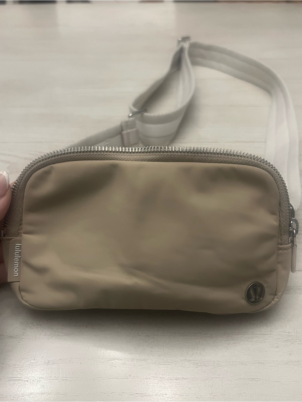 Lululemon Everywhere Crossbody Bag Taupe Beige Silver Hardware